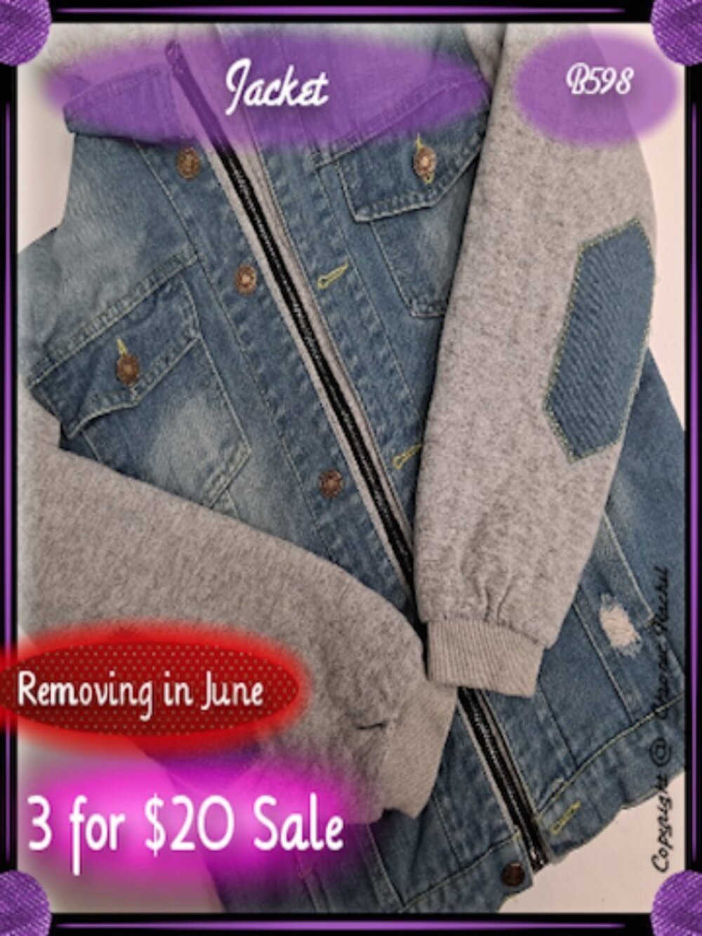 Gray Sleeved Medium Wash Denim Hooded Jacket